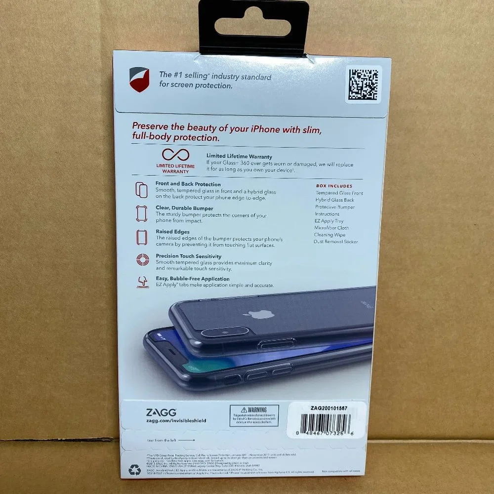 iPhone XS Glass Screen Protector Zagg‎ Premium Front Back Bumper Full Body